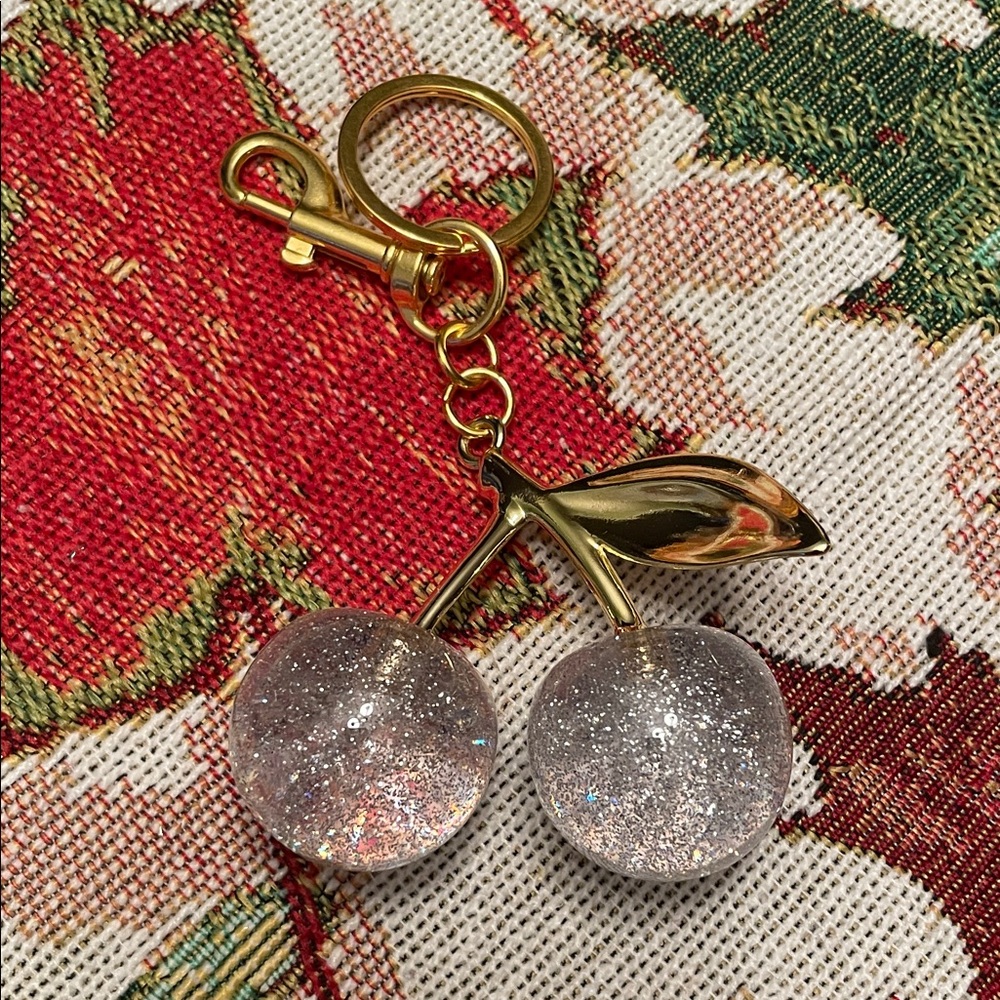 Cherry Keychain - Silver (clear) w Gold hardware
